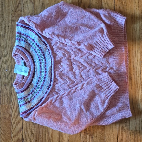 Philosophy Pink Fair Isle Cable Knit Sweater - Picture 1 of 5